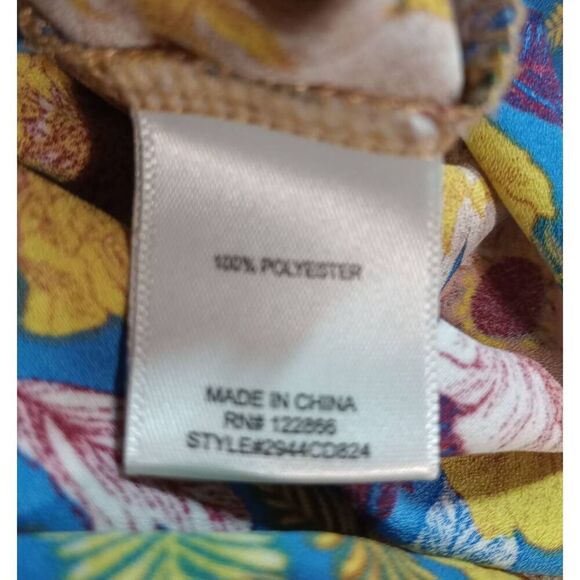 Status by Chenault Shirt Ladies Large Blue Yellow Floral Flutter Sleeve Light We - Picture 7 of 8